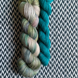IGUANA with Teal Owl * Broadway Sparkle Sock Set * -- full-size skein with mini-skein -- ready to ship yarn