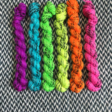 Highlighter Pack *6 Mini-Skein Set* -- Wave Hill zebra fingering yarn -- ready to ship