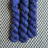 DON’T PANIC, PEACOCK -- Half-Skein -- Alphabet City tweed sock yarn (black/grey nep) -- ready to ship