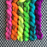 Highlighter Pack *6 Mini-Skein Set* -- Wave Hill zebra fingering yarn -- ready to ship