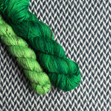 JALAPEÑO POPPERS with Lime Tweed *DK Hat Set* -- Greenwich Village merino and LaGuardia tweed DK yarn-- ready to ship