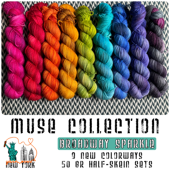 MUSE COLLECTION *9 Half-Skein Set* -- Broadway sparkle sock yarn -- ready to ship