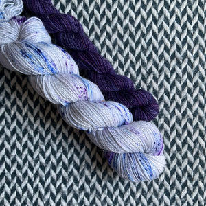 EXPLODING BLUEBERRIES and Violet Variety * Broadway Sparkle Sock Set * -- full-size skein with mini-skein -- ready to ship yarn