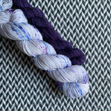 EXPLODING BLUEBERRIES and Violet Variety * Broadway Sparkle Sock Set * -- full-size skein with mini-skein -- ready to ship yarn