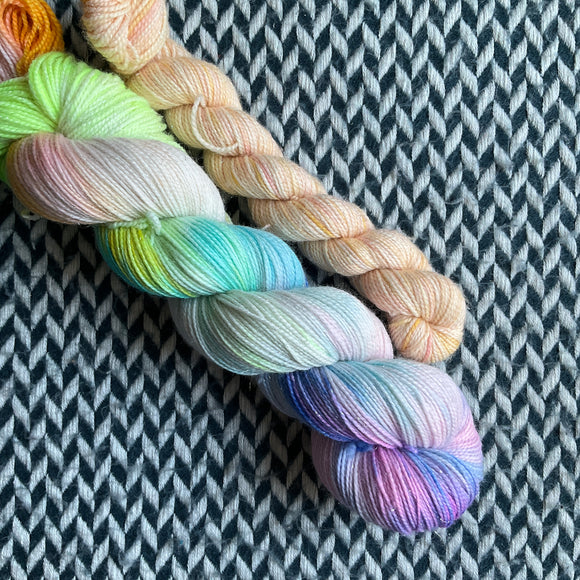 LIFE ON MARS and Just Peachy * Broadway Sparkle Sock Set * -- full-size skein with mini-skein -- ready to ship yarn