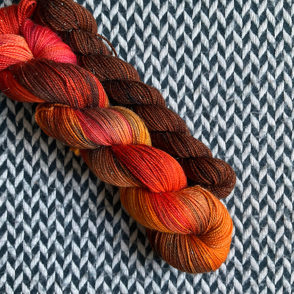 BONFIRE with Boardwalk * Broadway Sparkle Sock Set * -- full-size skein with mini-skein -- ready to ship yarn