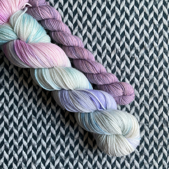 BUTTERCREAM and Lilac Bay * Broadway Sparkle Sock Set * -- full-size skein with mini-skein -- ready to ship yarn