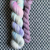BUTTERCREAM and Lilac Bay * Broadway Sparkle Sock Set * -- full-size skein with mini-skein -- ready to ship yarn