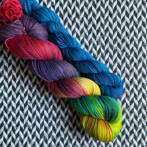 DUSK RAINBOW and Blue Agate * Broadway Sparkle Sock Set * -- full-size skein with mini-skein -- ready to ship yarn