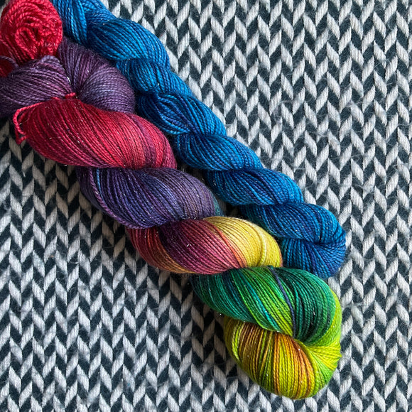 DUSK RAINBOW and Blue Agate * Broadway Sparkle Sock Set * -- full-size skein with mini-skein -- ready to ship yarn