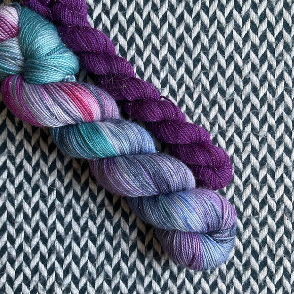 BLACK PEARL and Velveteen * Broadway Sparkle Sock Set * -- full-size skein with mini-skein -- ready to ship yarn