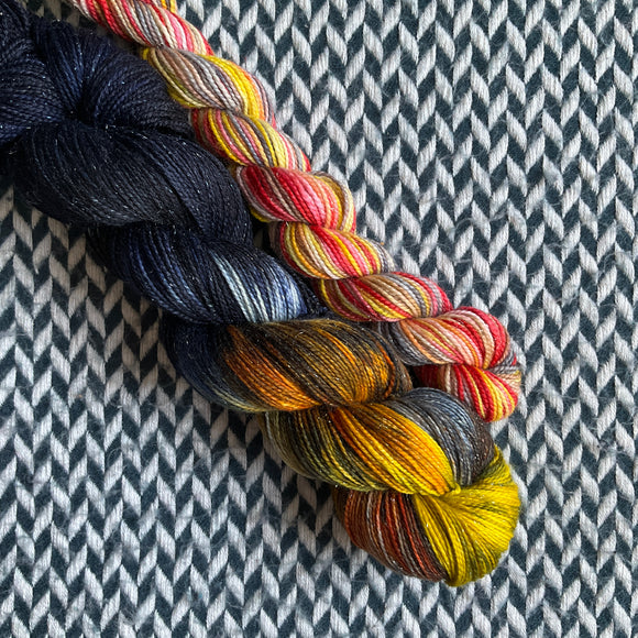 SOLAR ECLIPSE OF THE HEART with Drumline * Broadway Sparkle Sock Set * -- full-size skein with mini-skein -- ready to ship yarn