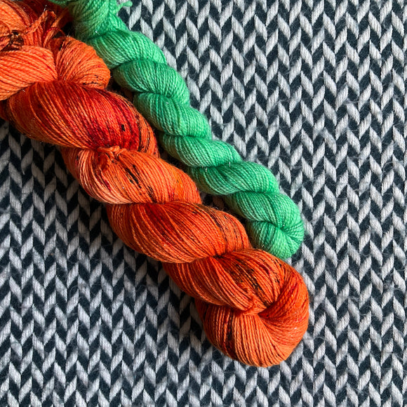 PUNKIN CHUNKIN and Green Beer * Broadway Sparkle Sock Set * -- full-size skein with mini-skein -- ready to ship yarn