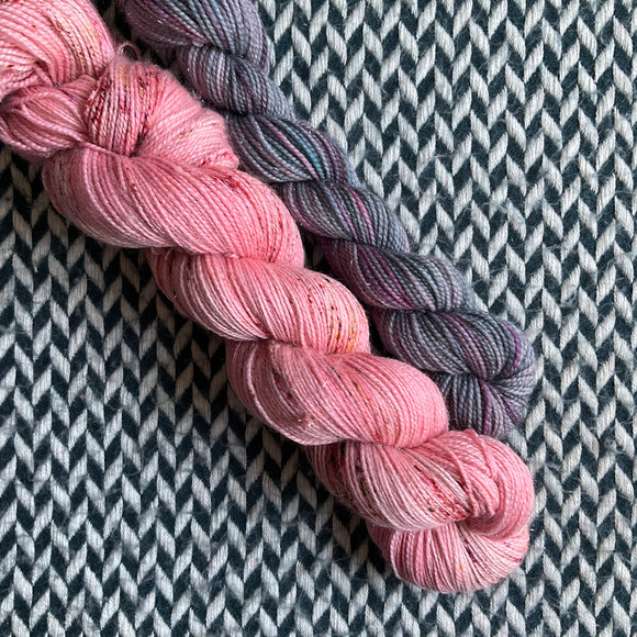 STRAWBERRY PATCH and City Pigeons * Broadway Sparkle Sock Set * -- full-size skein with mini-skein -- ready to ship yarn