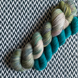IGUANA with Teal Owl * Broadway Sparkle Sock Set * -- full-size skein with mini-skein -- ready to ship yarn