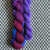 COSMIC COMPOTE and Flying Purple People Eater * Broadway Sparkle Sock Set * -- full-size skein with mini-skein -- ready to ship yarn