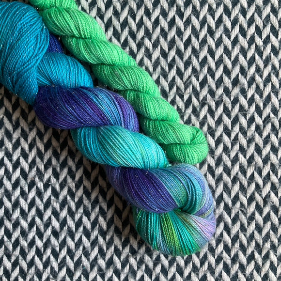 TIDE POOL DREAMS with Green Beer * Broadway Sparkle Sock Set * -- full-size skein with mini-skein -- ready to ship yarn