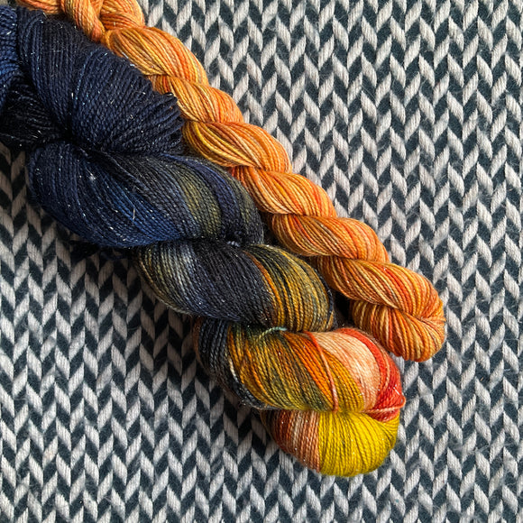 SOLAR ECLIPSE OF THE HEART with Buzz Roll * Broadway Sparkle Sock Set * -- full-size skein with mini-skein -- ready to ship yarn