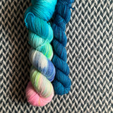 HIPPOCAMPUS and Blue Agate * Broadway Sparkle Sock Set * -- full-size skein with mini-skein -- ready to ship yarn