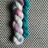 PEARL and Teal Owl * Broadway Sparkle Sock Set * -- full-size skein with mini-skein -- ready to ship yarn