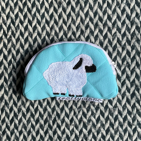 SHEEPY BLUE-- small notion pouch with zipper -- ready to ship