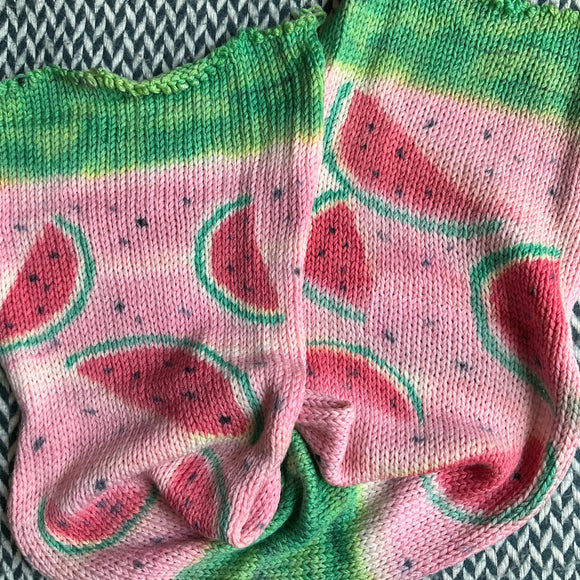 WATERMELON SLICES 3 -- hand-painted double-stranded sock blank -- ready to ship yarn
