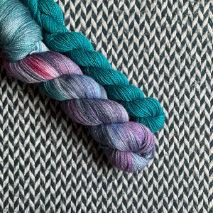 BLACK PEARL and Teal Owl * Broadway Sparkle Sock Set * -- full-size skein with mini-skein -- ready to ship yarn