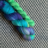 TIDE POOL DREAMS with Green Beer * Broadway Sparkle Sock Set * -- full-size skein with mini-skein -- ready to ship yarn