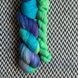 TIDE POOL DREAMS with Green Beer * Broadway Sparkle Sock Set * -- full-size skein with mini-skein -- ready to ship yarn