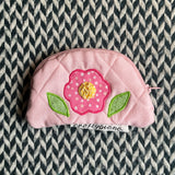 PINK FLOWER -- small notion pouch with zipper -- ready to ship