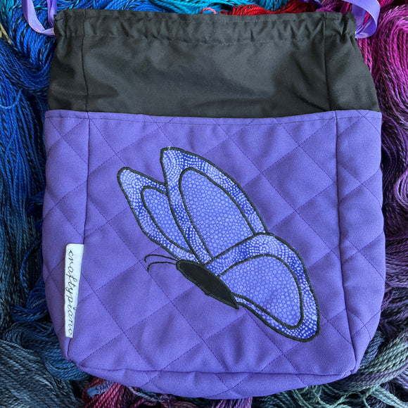 PURPLE BUTTERFLY -- project bag -- ready to ship