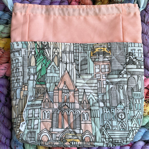 NYC WATERCOLORS (peach)-- project bag -- ready to ship