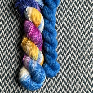 DEW JEWELS with Blue of my Oblivion *DK Hat Set* -- Greenwich Village DK yarn -- ready to ship