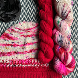 PAINTED HEARTS with Burning Love *DK Hat Set* -- Greenwich Village DK yarn -- ready to ship