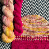 SPRING BLOSSOMS with Viva Magenta *DK Hat Set* -- Greenwich Village DK yarn -- ready to ship