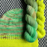SPRING GREENING with Highlighter Yellow *DK Hat Set* -- Greenwich Village DK yarn -- ready to ship