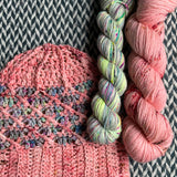 STRAWBERRY PATCH with Sidewalk Chalk *DK Hat Set* -- Greenwich Village DK yarn -- ready to ship