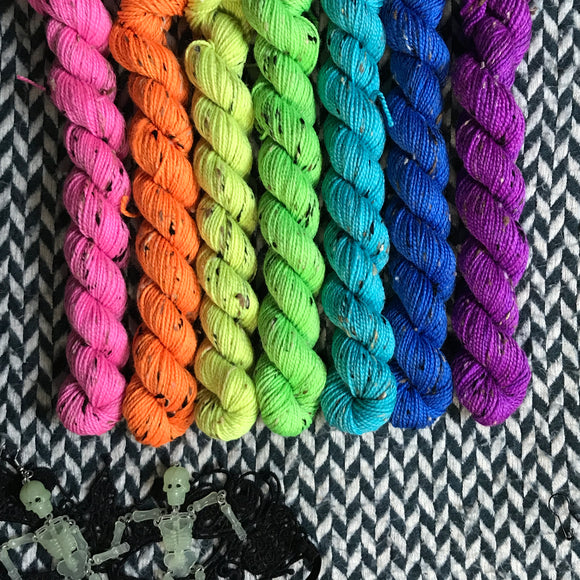 Highlighter Bonus Pack *7 Mini-Skein Set* -- Alphabet City tweed sock yarn -- ready to ship