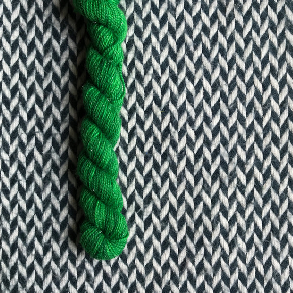 Green Broadbill -- mini-skein -- Broadway sparkle sock yarn-- ready to ship