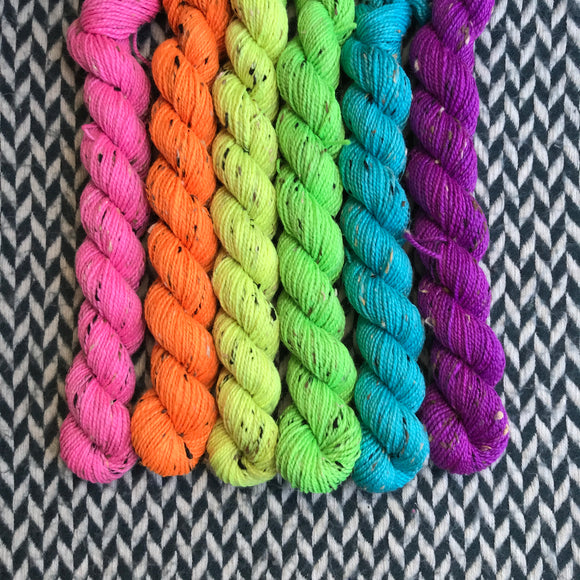Highlighter Pack *6 Mini-Skein Set* -- Alphabet City tweed sock yarn -- ready to ship