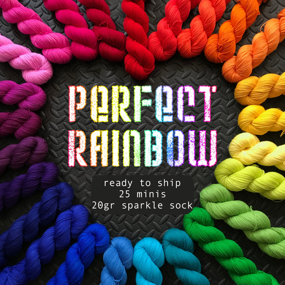 Perfect Rainbow *25 Mini-Skein Set* Broadway sparkle sock yarn (20gr each)-- ready to ship